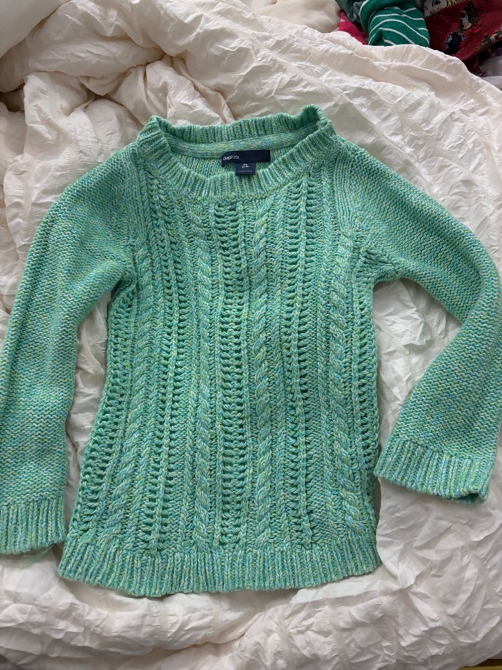 GAP Mint Cable Knit Crewneck Sweater